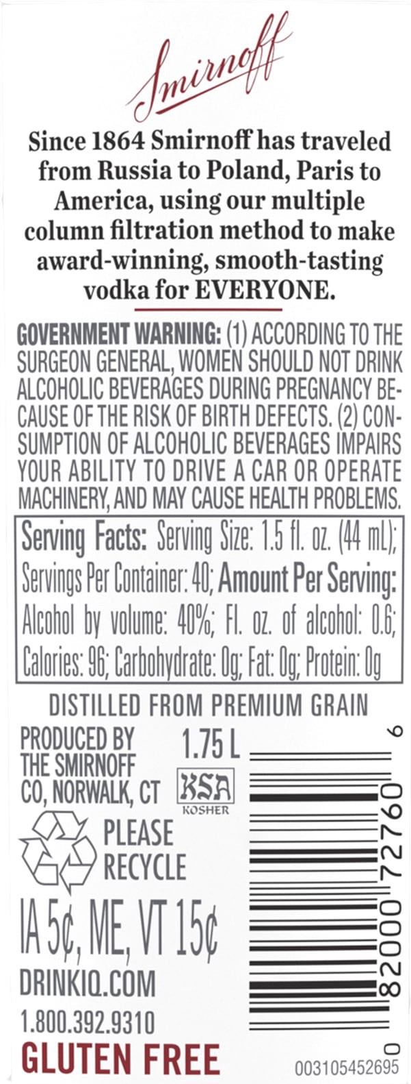 slide 3 of 5, Smirnoff Company Smirnoff No.21 Red Vodka, 1.75 liter