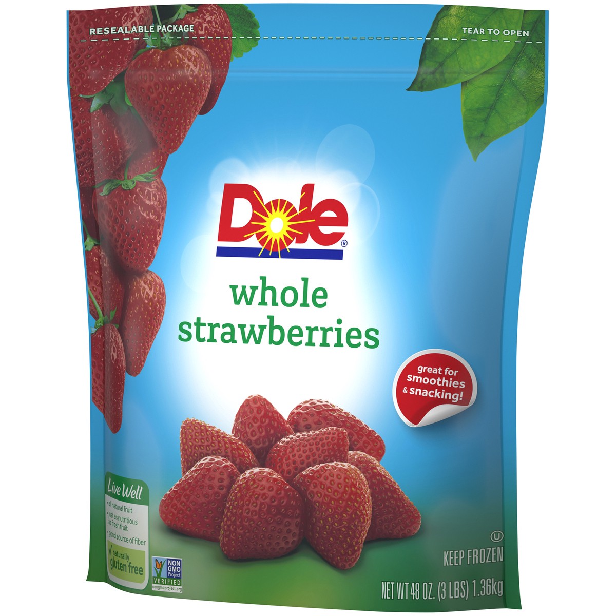 slide 3 of 9, Dole Whole Strawberries 48 oz. Stand Up Bag, 48 oz