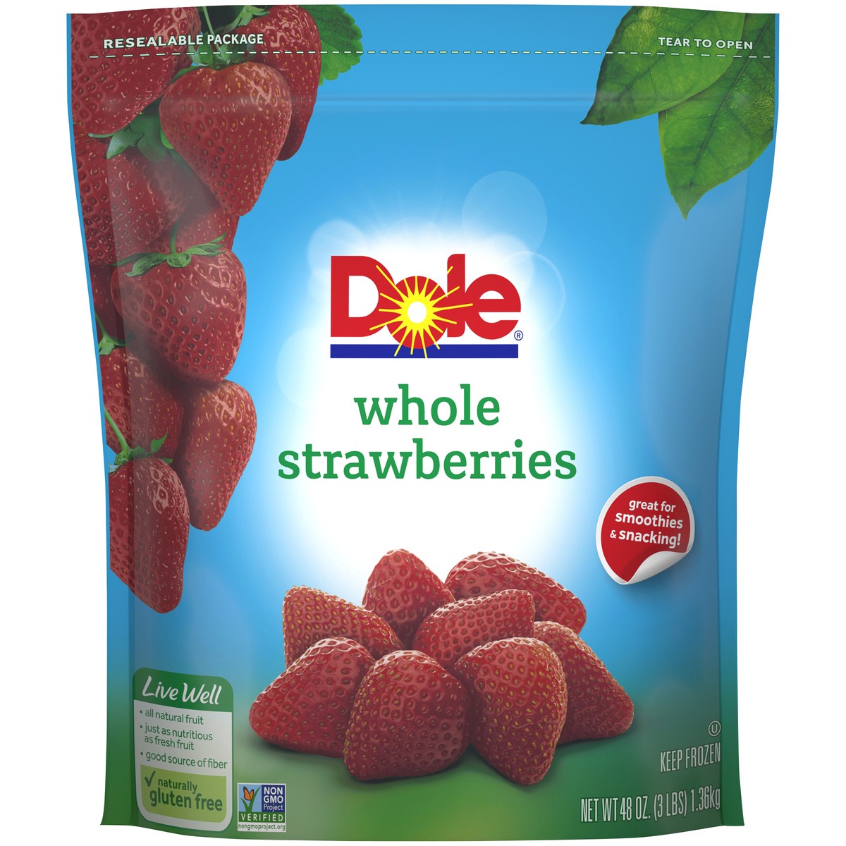 slide 1 of 9, Dole Whole Strawberries 48 oz. Stand Up Bag, 48 oz