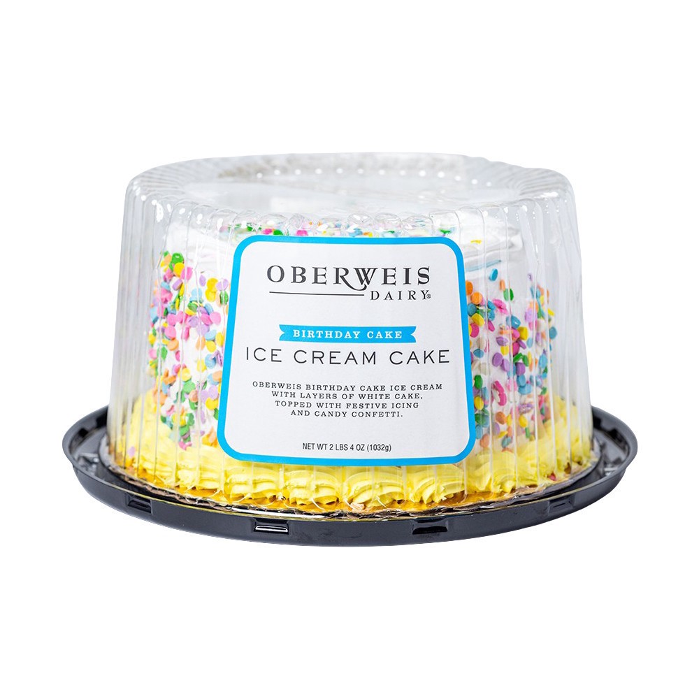 slide 1 of 1, Oberweis Birthday Ice Cream Cake, 6 in