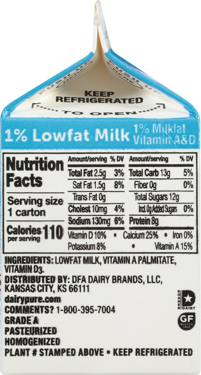 slide 7 of 9, Dairy Pure Dairypure Milk, 1% Lowfat, 1/2 pint