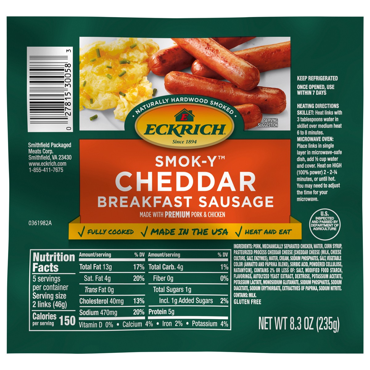 slide 1 of 2, Eckrich  Smok-Y Cheddar Breakfast Sausage Links 8.3 oz, 8.3 oz