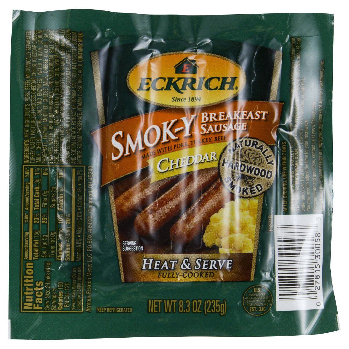 slide 1 of 7, Eckrich Smok-y Cheddar Breakfast Sausage, 8.3 oz