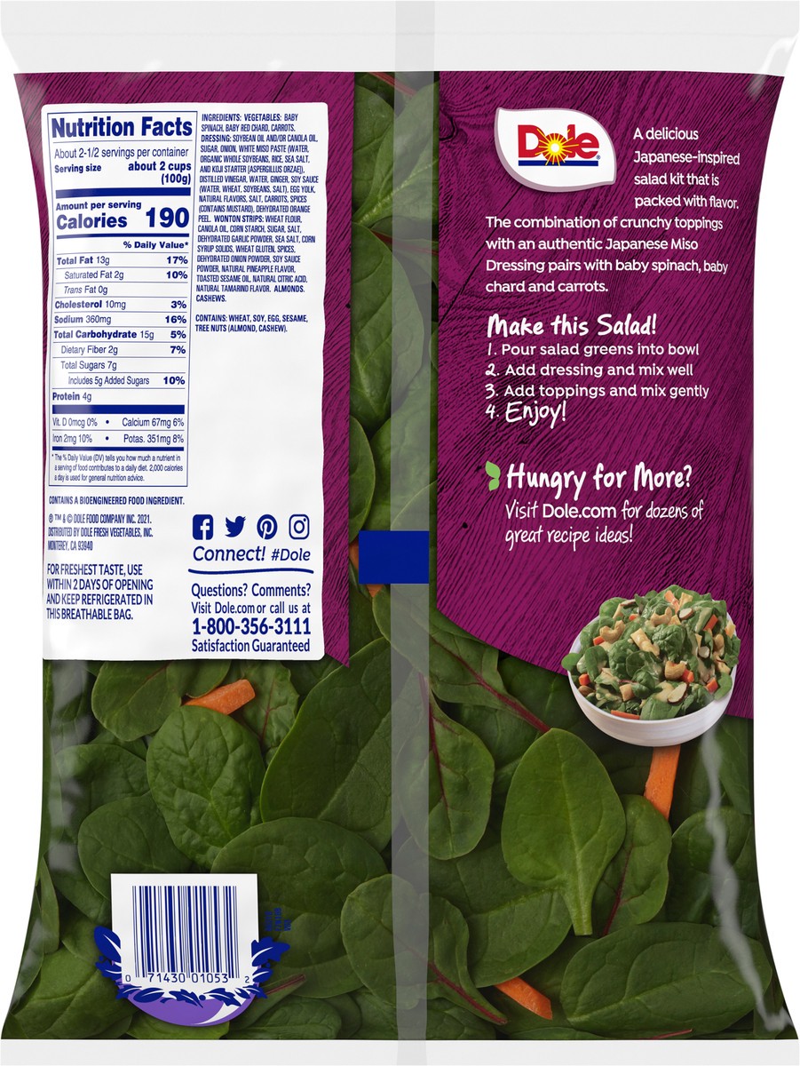 slide 3 of 6, Dole Spinach Miso Crunch Premium Kit 8.3 oz, 8.3 oz