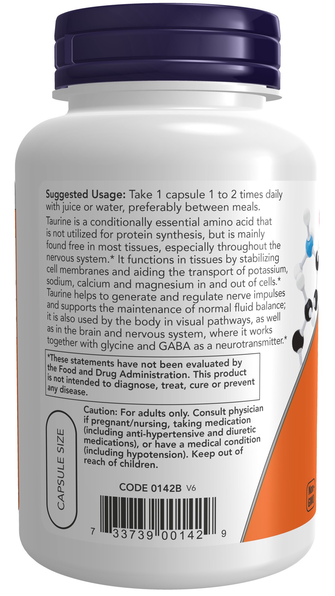 slide 4 of 4, NOW Taurine, Double Strength 1000 mg - 100 Veg Capsules, 100 ct