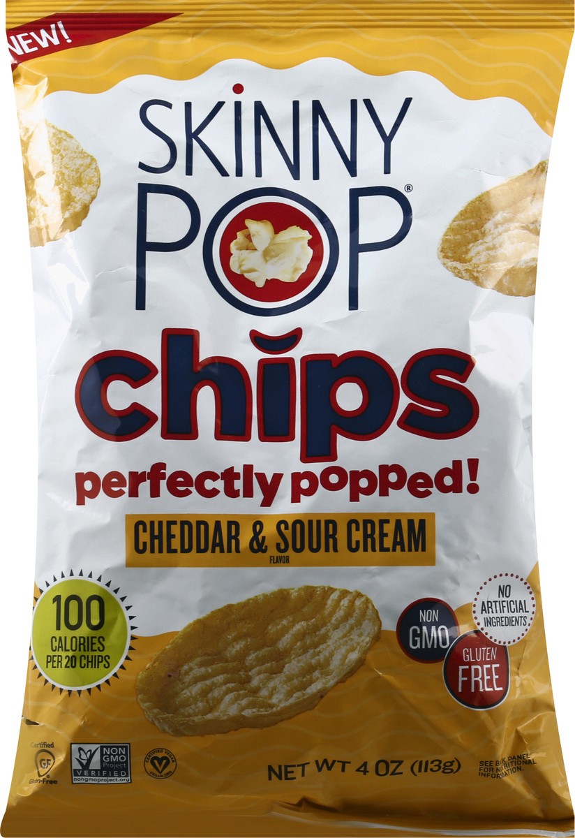 slide 1 of 9, SkinnyPop Chips, Cheddar & Sour Cream Flavor, 4 oz