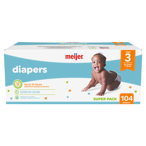 slide 14 of 29, Meijer Baby Diapers, Size 3, 16 ct; 28 lb, 104 ct