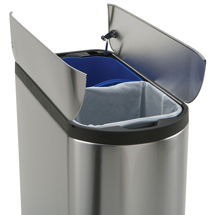 slide 2 of 5, simplehuman Brushed Stainless Steel Fingerprint-Proof Butterfly Recycler Trash Can, 40 liter