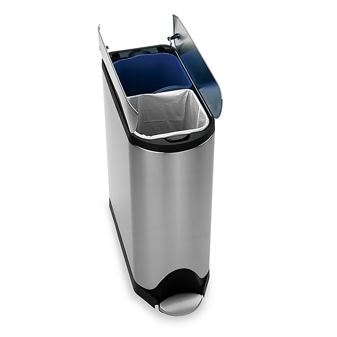 slide 1 of 5, simplehuman Brushed Stainless Steel Fingerprint-Proof Butterfly Recycler Trash Can, 40 liter