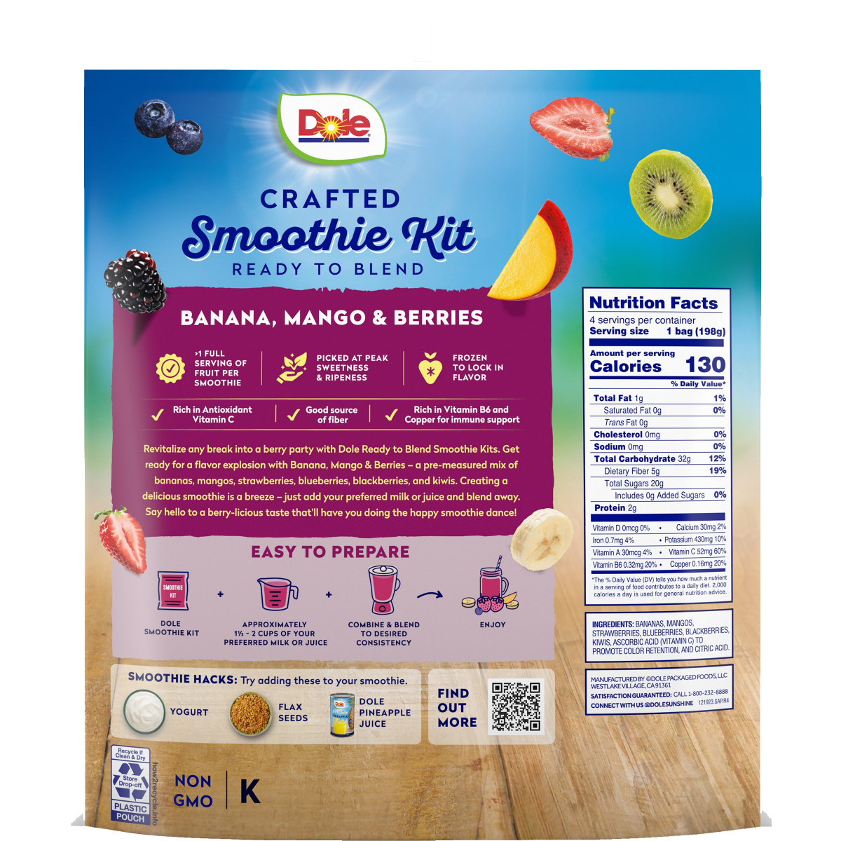 slide 2 of 2, Dole Crafted Smoothies Banana Mango Berry Break Smoothie, 40 oz