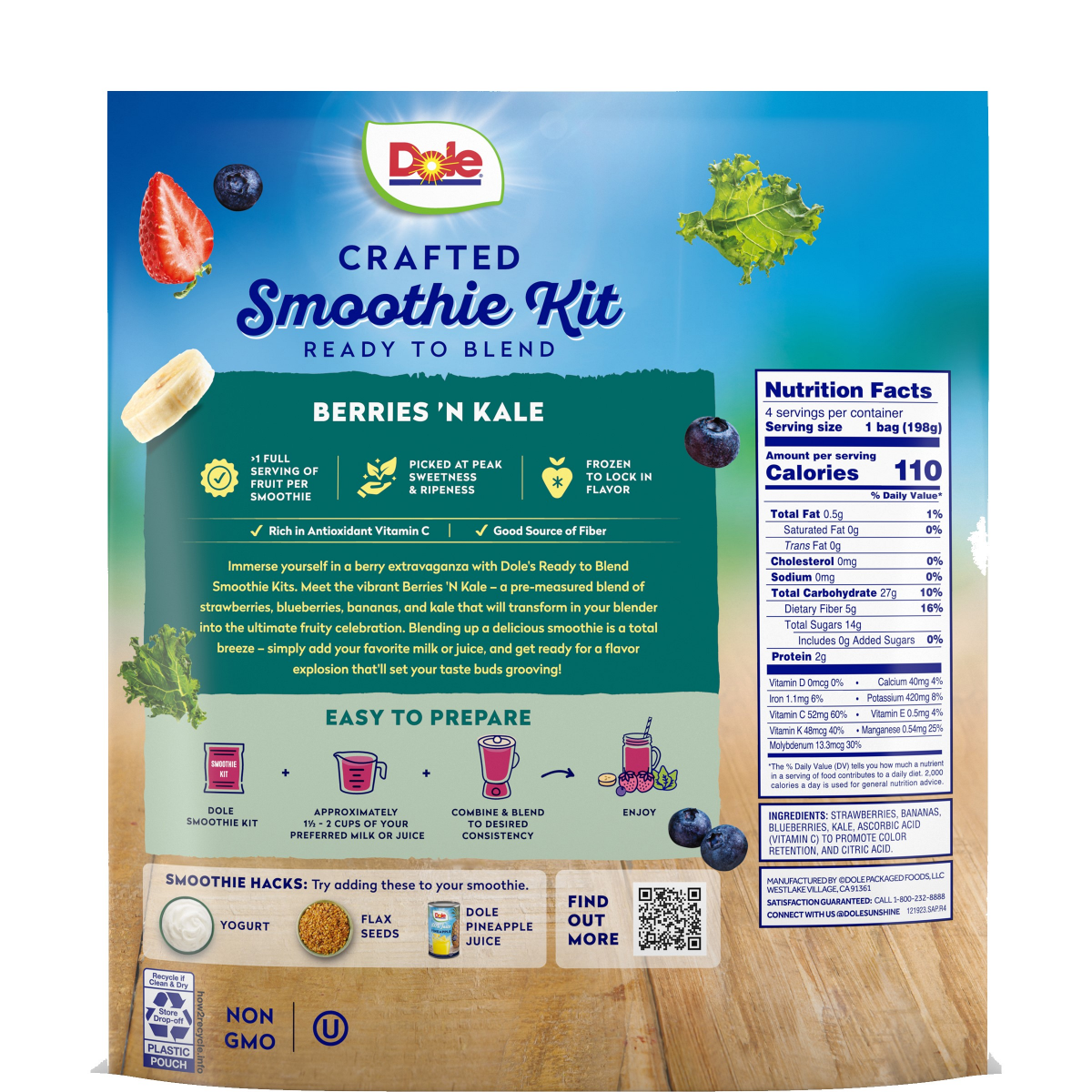 slide 2 of 2, Dole Crafted Smoothies Berries 'N Kale Smoothie, 32 oz