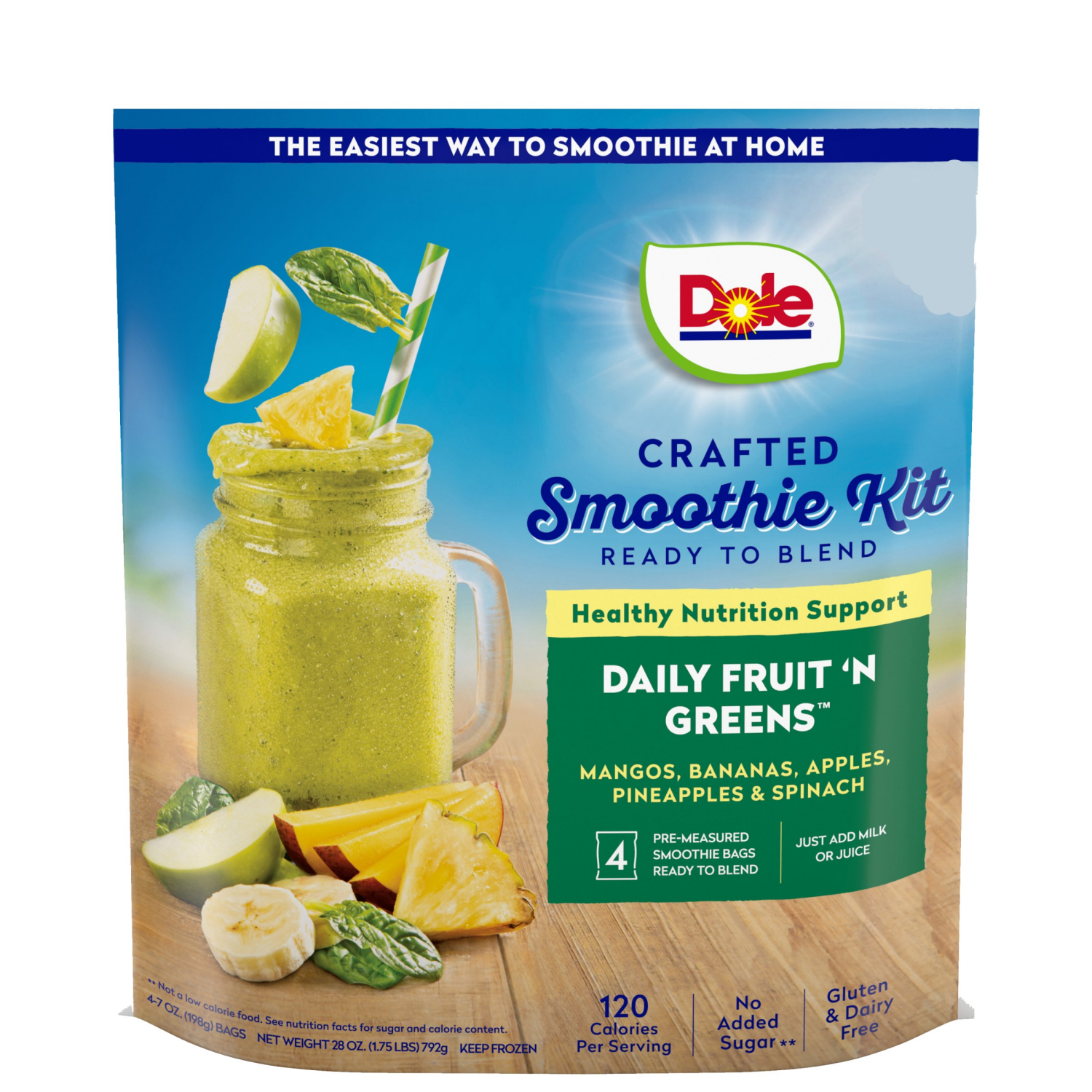 slide 1 of 2, Dole Crafted Daily Fruit 'N Greens Smoothie Kit 4 - 7 oz Bags, 4 ct