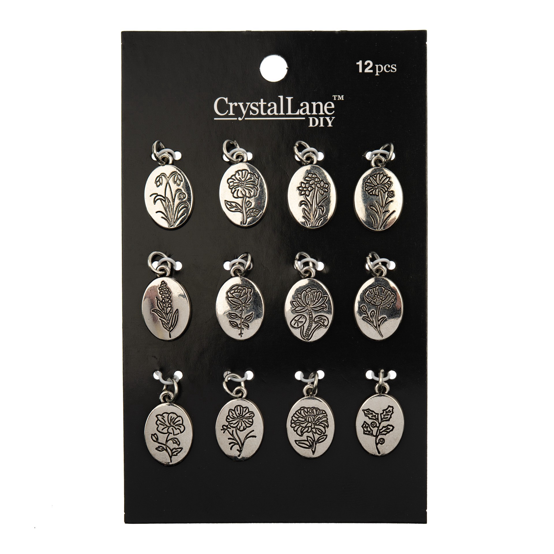 slide 3 of 3, Crystal Lane Diy Silver Birth Flower Charms, 12ct., 12 ct