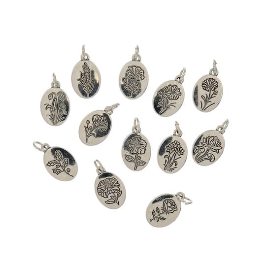slide 1 of 3, Crystal Lane Diy Silver Birth Flower Charms, 12ct., 12 ct