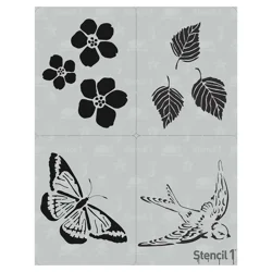Stencil1 Spring 4-Pack Bird, Butterfly, Blossom, Leaves Multipack 4ct, 8.5"x11"