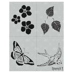 Stencil1 Spring 4-Pack Bird, Butterfly, Blossom, Leaves Multipack 4ct, 8.5"x11"