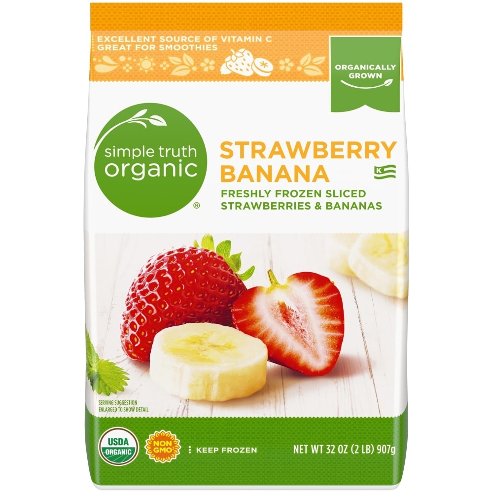 slide 1 of 1, Simple Truth Organic Frozen Sliced Strawberries & Bananas, 32 oz