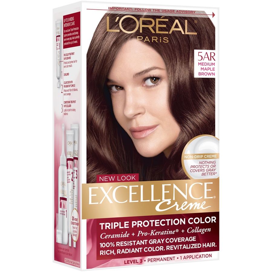 slide 7 of 8, L'Oréal Excellence Triple Protection Permanent Hair Color - 6.3 fl oz - 5AR M Maple Brown, 1 ct