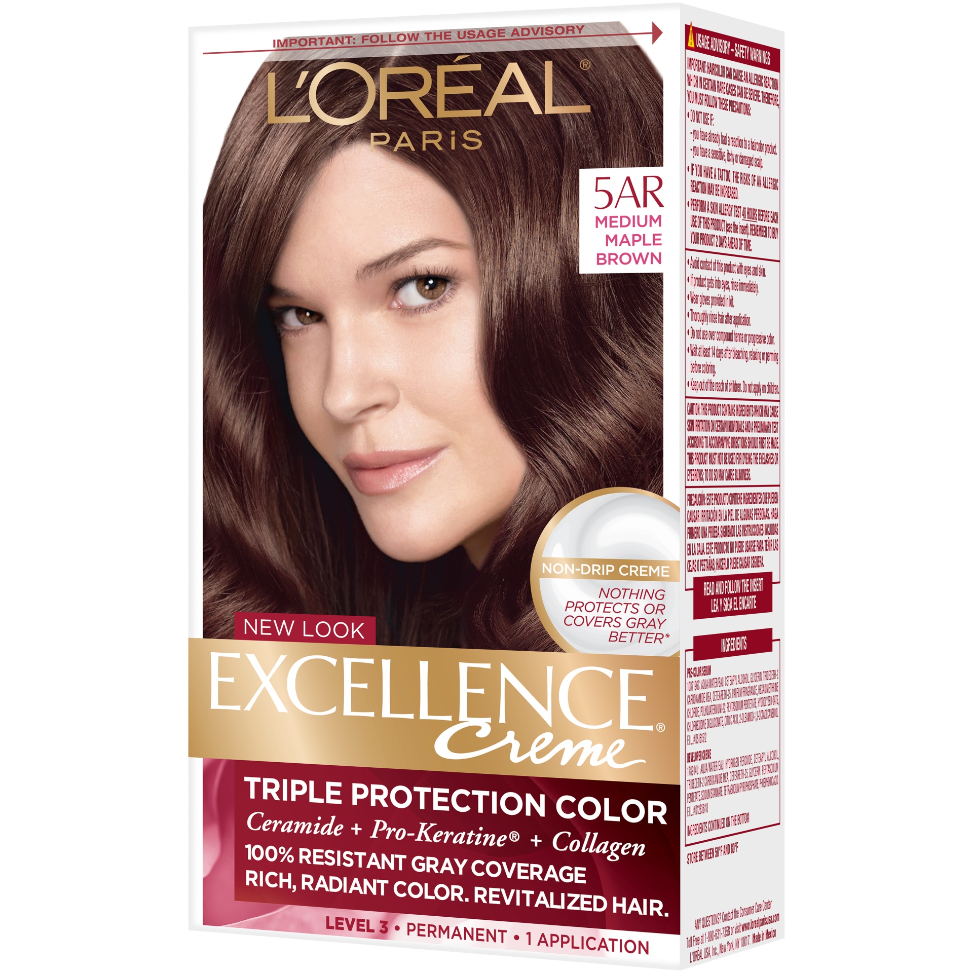 slide 5 of 8, L'Oréal Excellence Triple Protection Permanent Hair Color - 6.3 fl oz - 5AR M Maple Brown, 1 ct