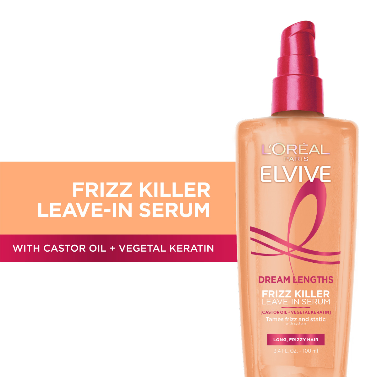 slide 3 of 7, L'oreal Elvive Dream Lengths Long Frizzy Hair Frizz Killer Leave-In Serum 3.4 fl oz, 3.4 fl oz