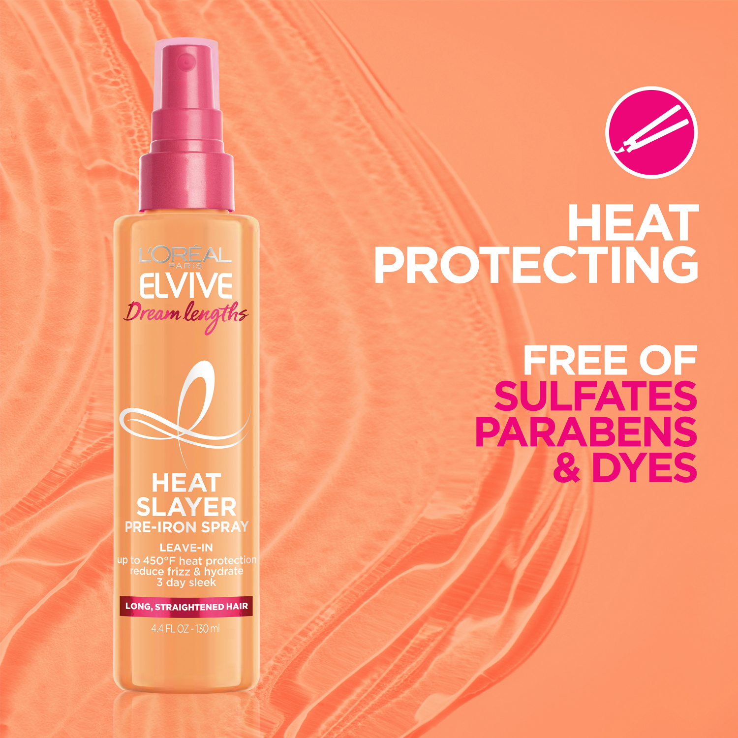 slide 2 of 5, L'Oréal Elvive Dream Lengths Heat Slayer Pre-Iron Leave-In Spray - 4.4oz, 4.4 oz