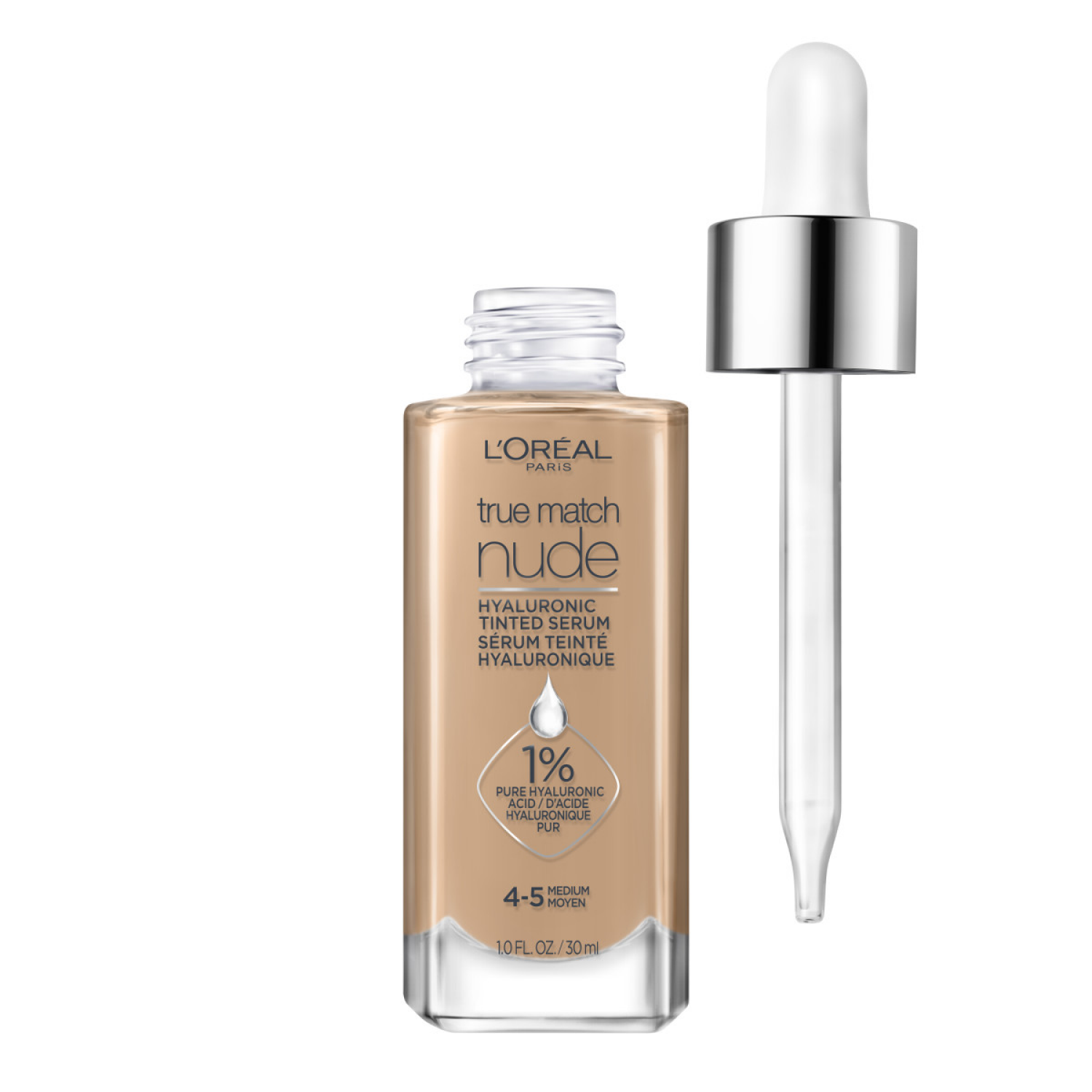 slide 1 of 8, L'Oréal L'Oreal Paris True Match Nude Hyaluronic Tinted Serum Hydrates All-In-1, Medium 4-5, 1 fl oz