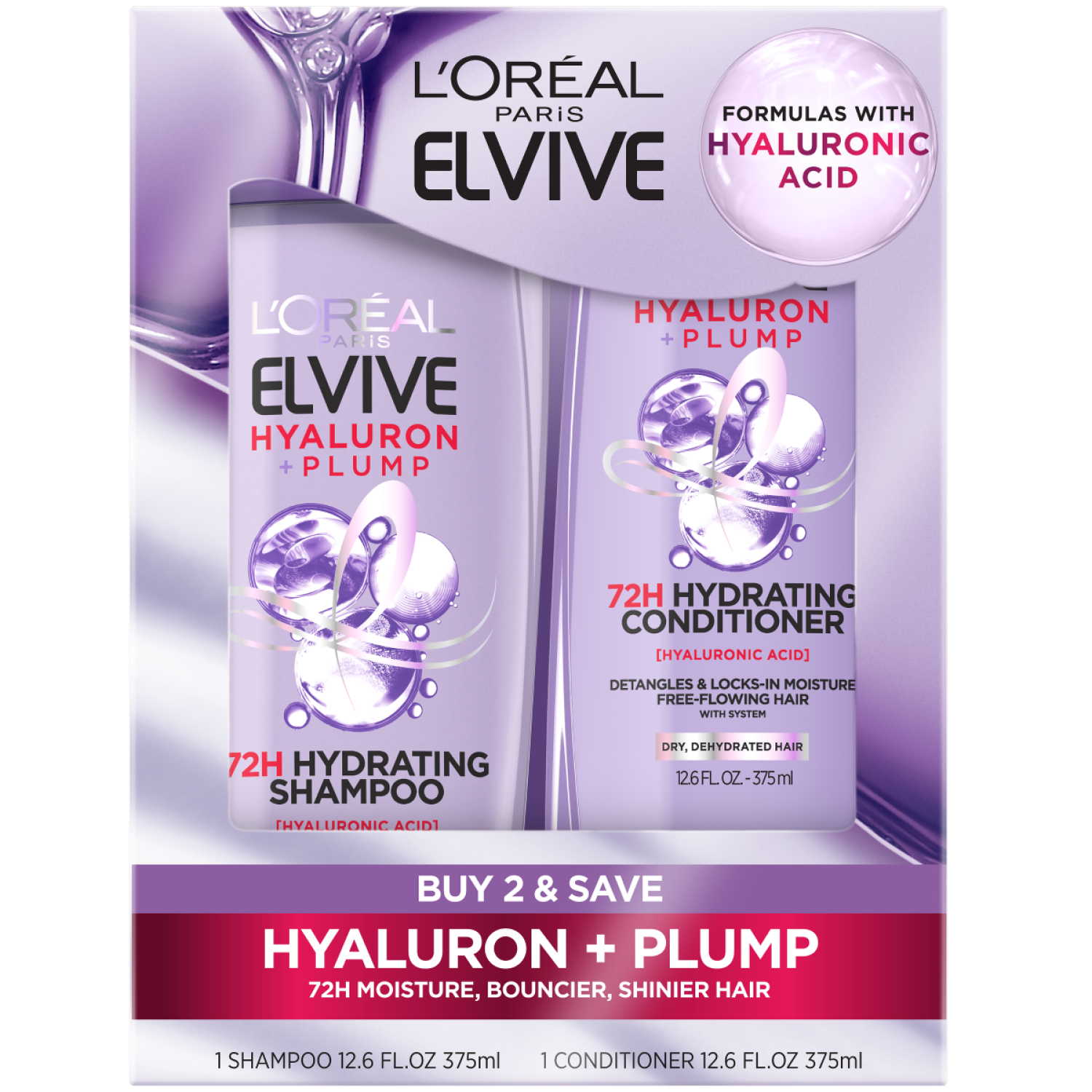 slide 1 of 2, L'Oréal Paris Elvive Hyaluron + Plump Shampoo & Conditioner, 1 ct