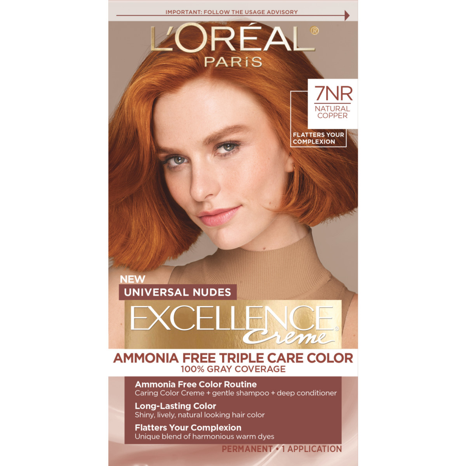 slide 1 of 7, L'Oréal Excellence Universal Nudes Ammonia Free Permanent Hair Color - 7NR Natural Copper - 6.3 fl oz, 6.3 fl oz