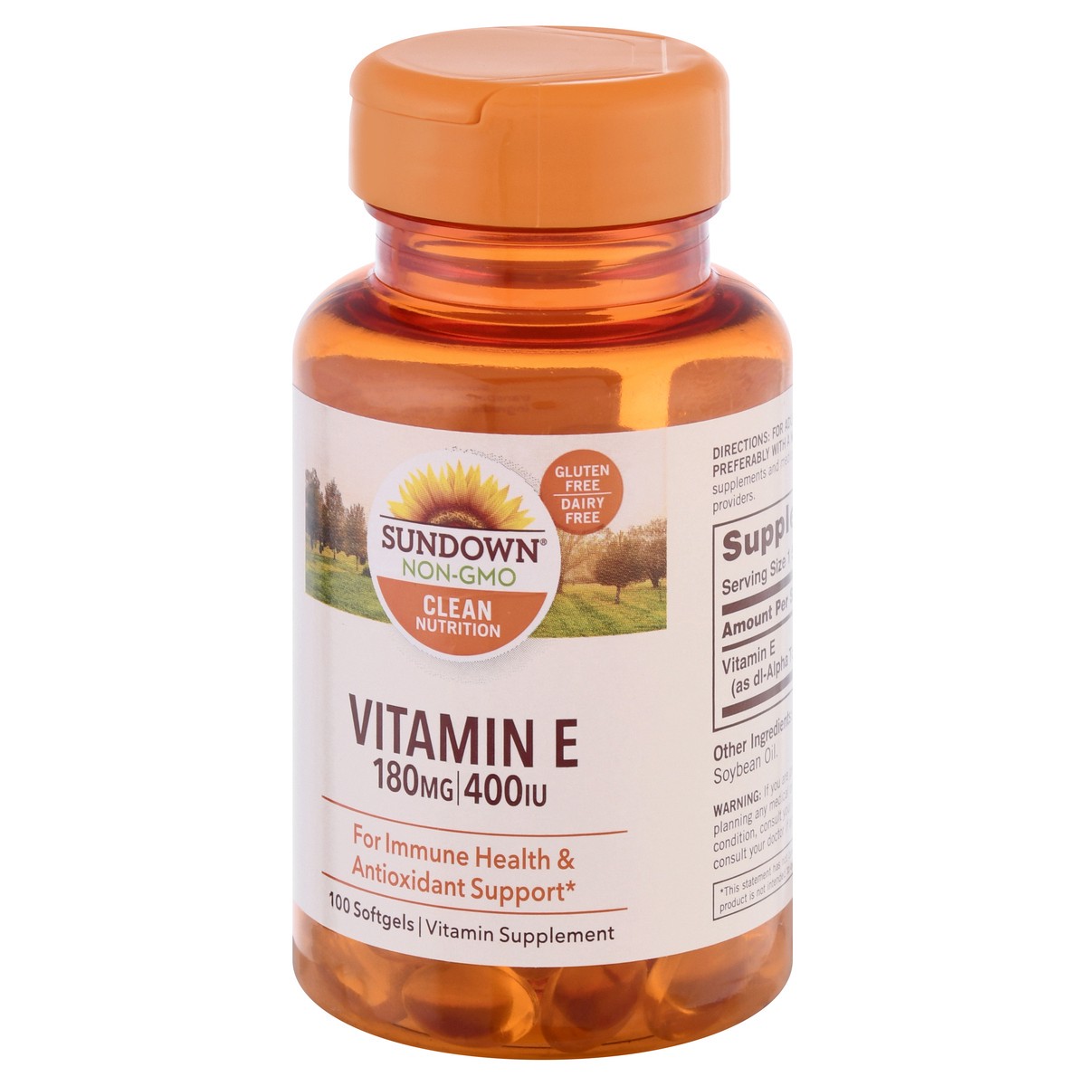 slide 4 of 9, Sundown Non-GMO 180 mg Softgels Vitamin E 100 ea, 100 ct