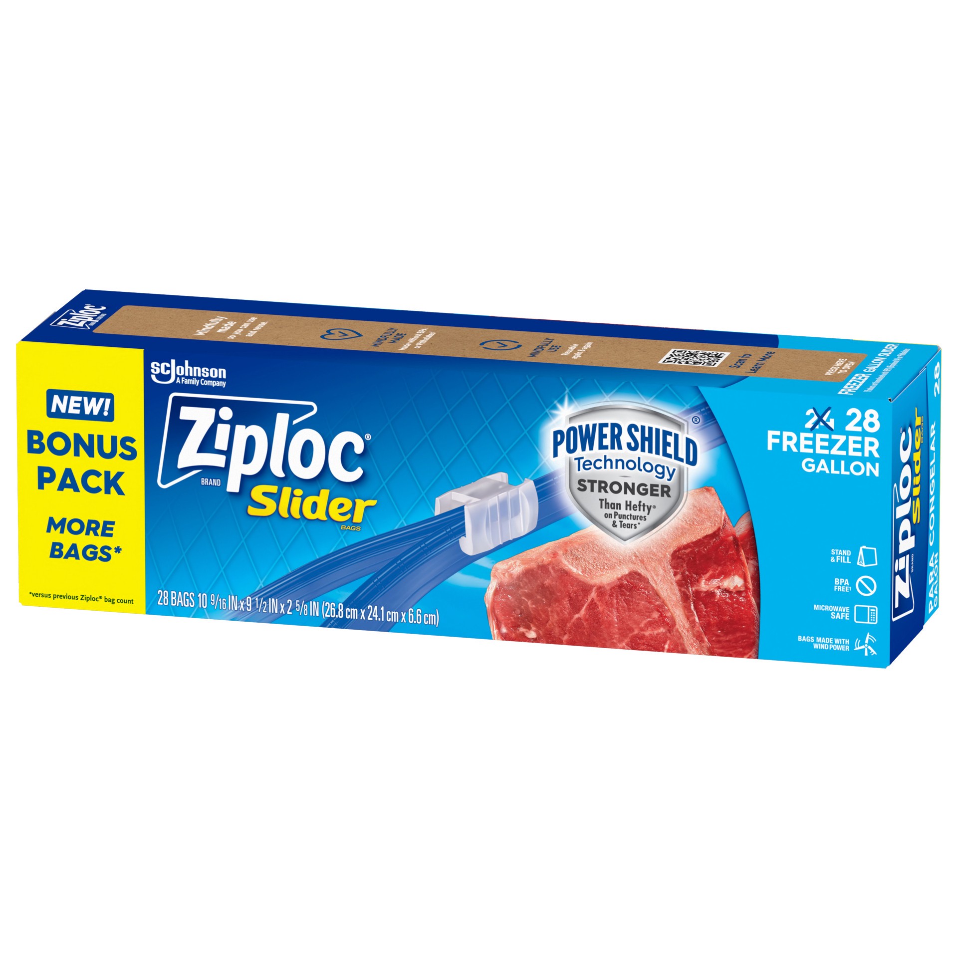 slide 3 of 4, Ziploc Freezer Bags, Gallon Size Reusable Slider Bags, Power Shield Technology, 28 Count, 28 ct