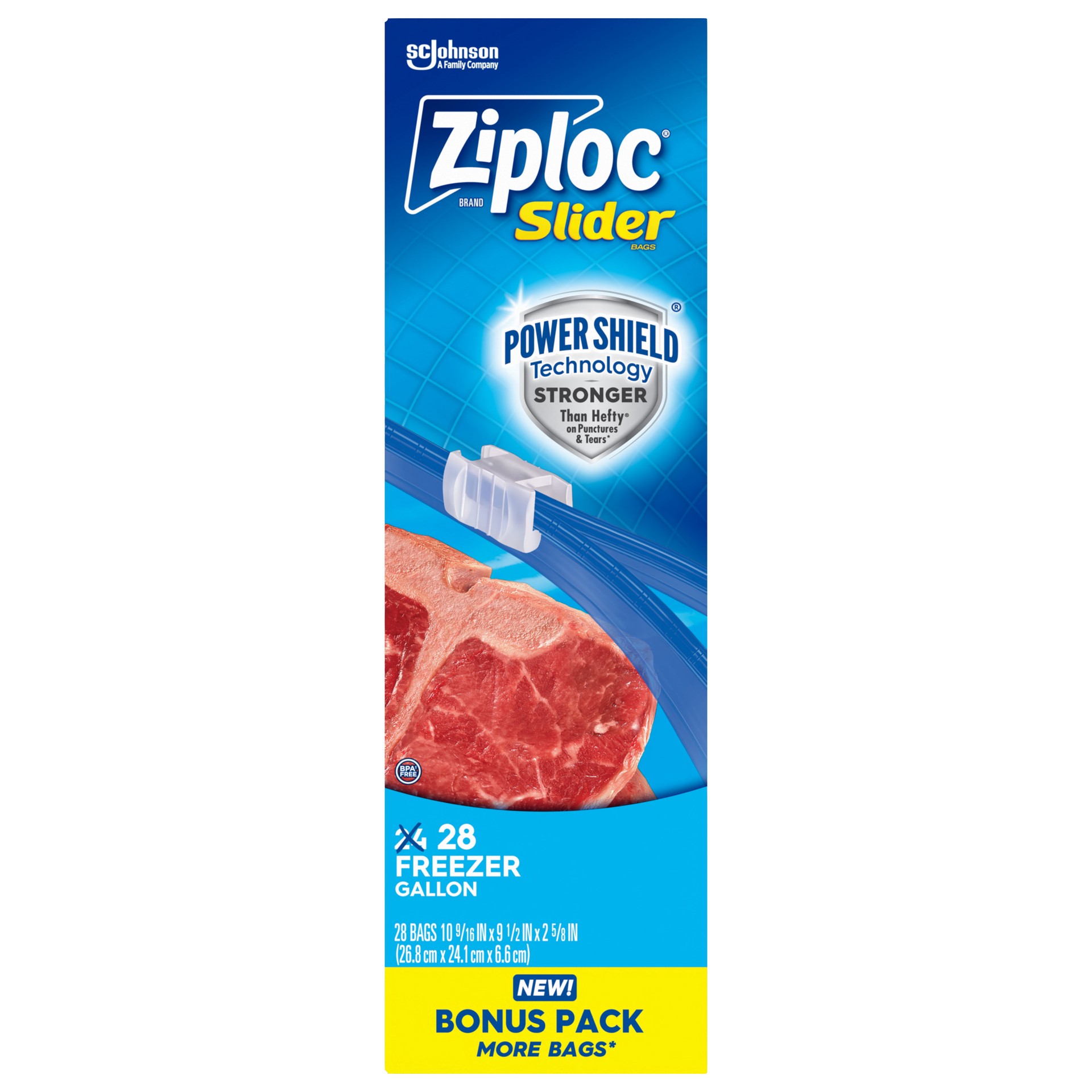 slide 4 of 4, Ziploc Freezer Bags, Gallon Size Reusable Slider Bags, Power Shield Technology, 28 Count, 28 ct