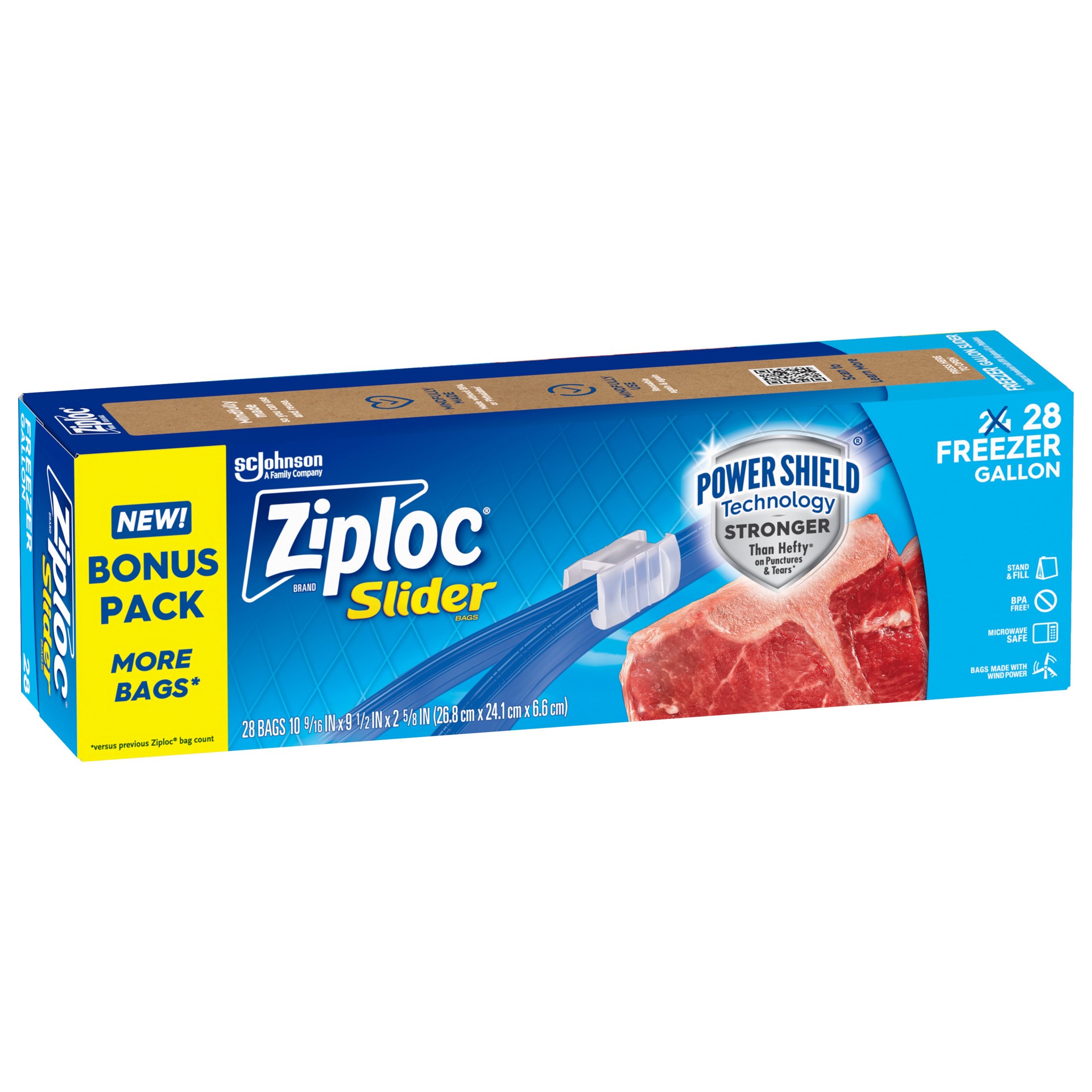 slide 2 of 4, Ziploc Freezer Bags, Gallon Size Reusable Slider Bags, Power Shield Technology, 28 Count, 28 ct