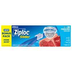 Ziploc Brand Gallon Freezer Slider Bags, Power Shield™ Technology for More Durability, 28