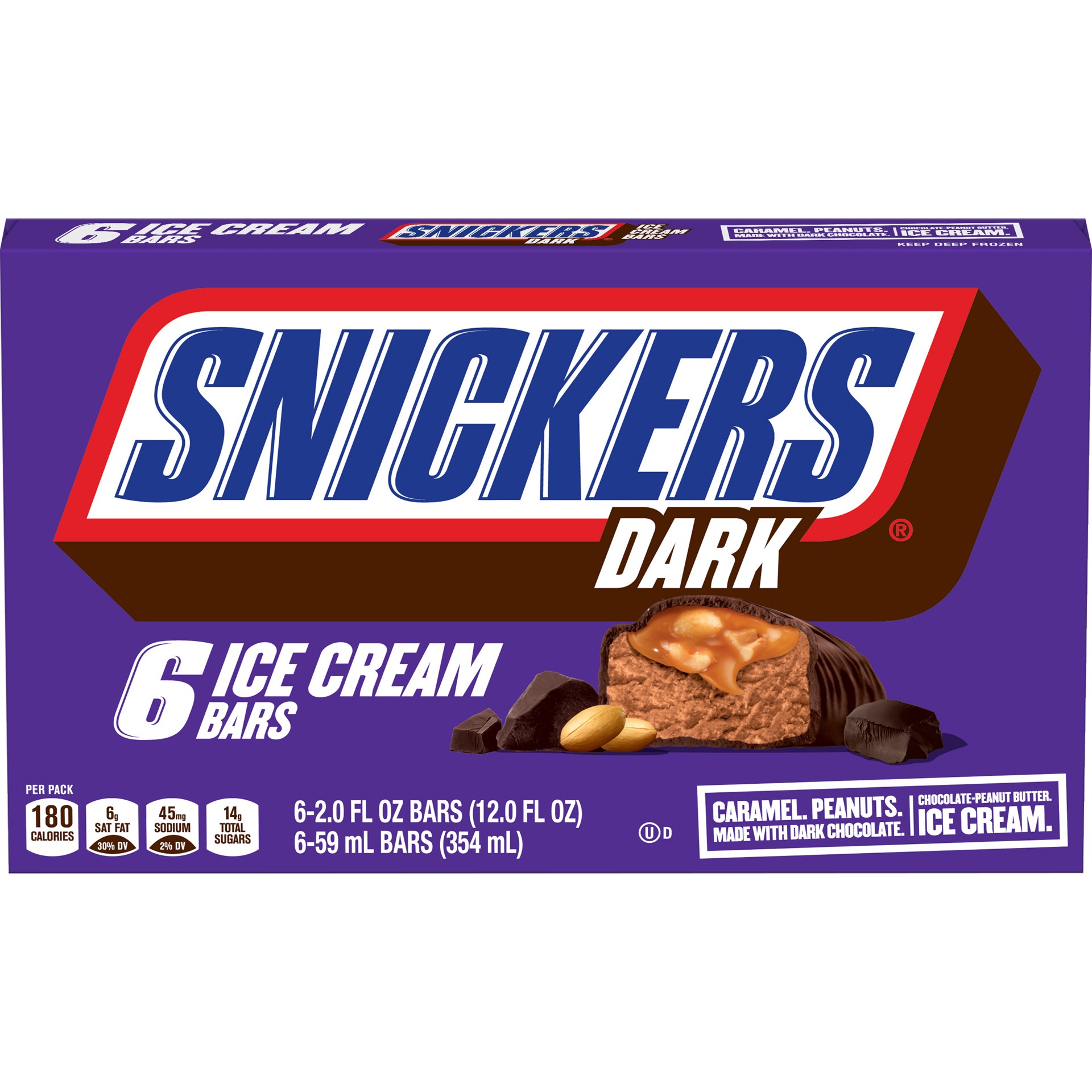 slide 1 of 7, Snickers Dark Chocolate Ice Cream Bars With Peanut Butter Chocolate Ice Cream 6-Count Box, 12 fl oz