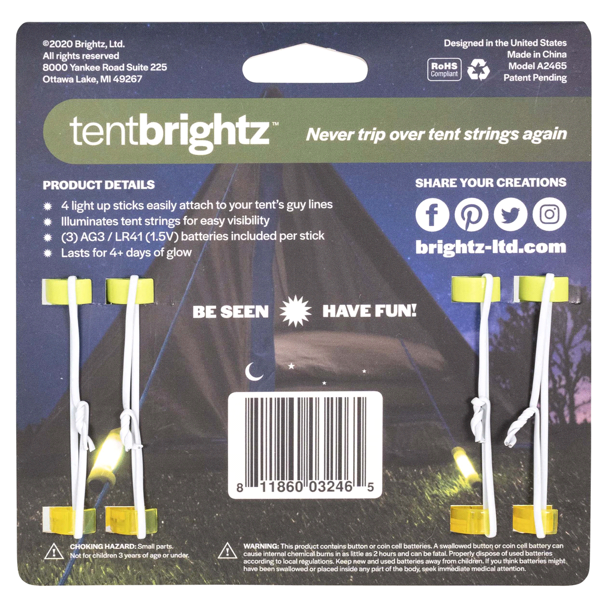 slide 3 of 9, Tent Brightz LED Tent Guyline Lights, Yellow, 4 ct
