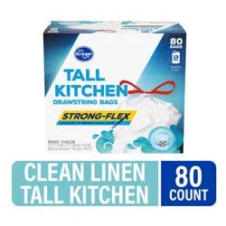 Kroger Clean Linen Scent Strong-Flex Tall Kitchen 13 Gallon Drawstring Bags
