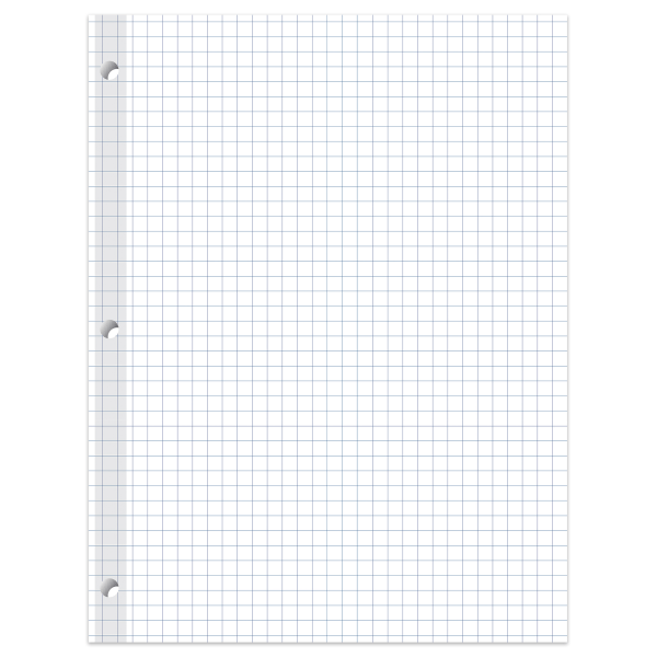 slide 2 of 3, Office Depot Brand Reinforced Filler Paper, 8"" X 10 1/2"", 16 Lb, Quadrille Ruled, White, Pack Of 100, 100 ct