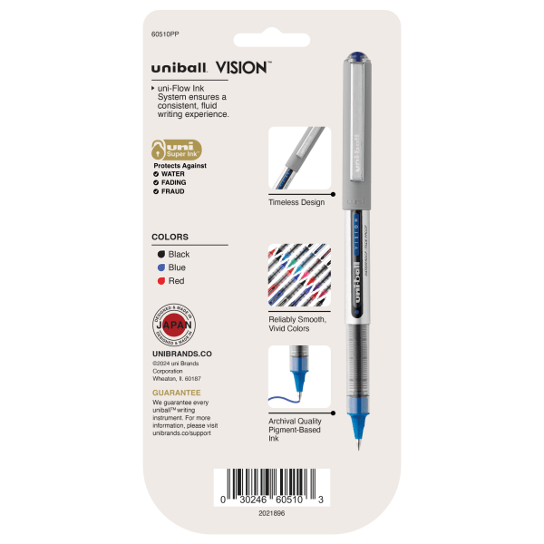 slide 3 of 8, uni-ball Vision Rollerball Pens, Fine Point, Gray Barrel, Assorted Ink Colors, Pack Of 5, 5 ct