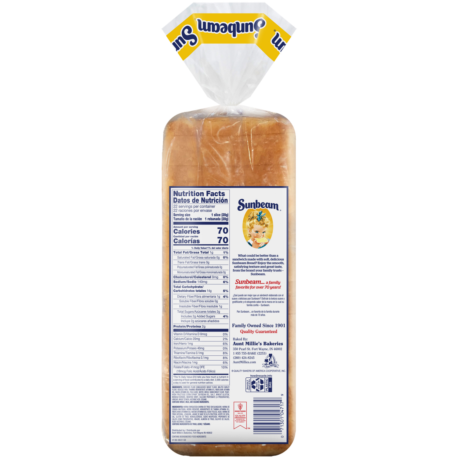 slide 2 of 8, Sunbeam White Bread with Whole Grain 22 oz, 22 oz