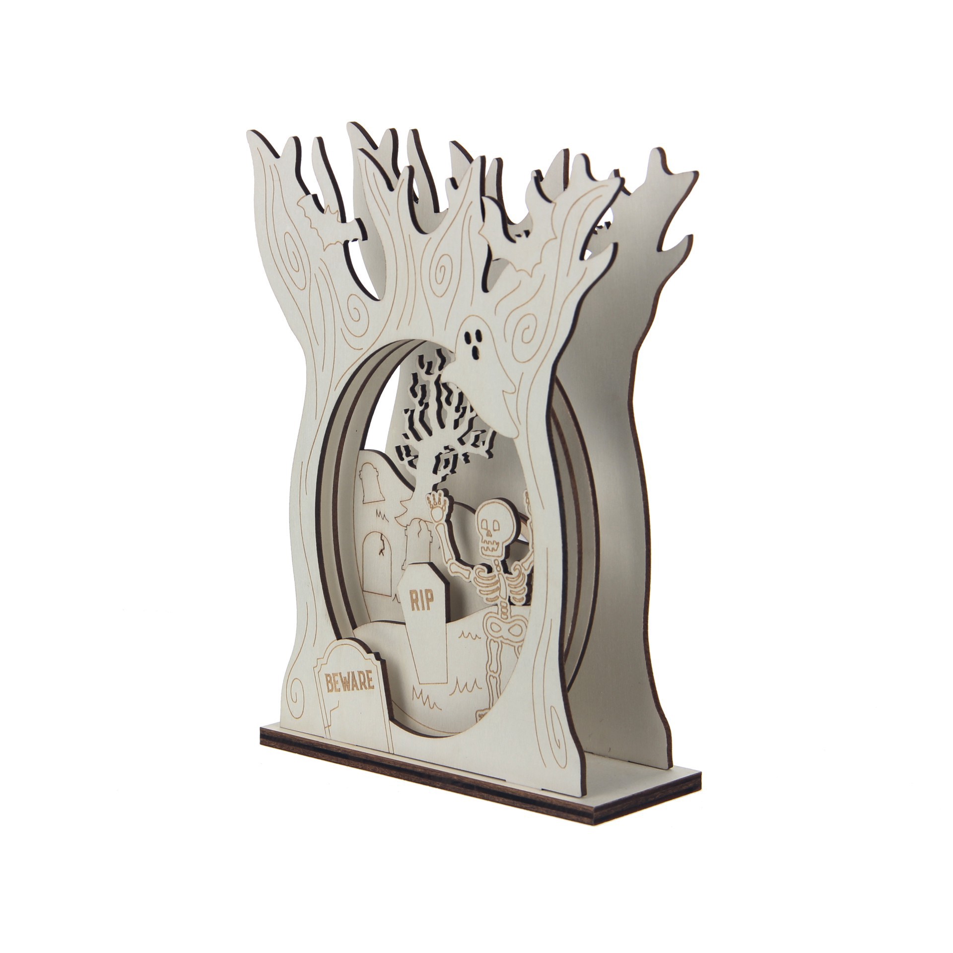 slide 2 of 4, 8.25" Layered Halloween Tree Diy Led Plywood Decor By Make Market, 8.25 in