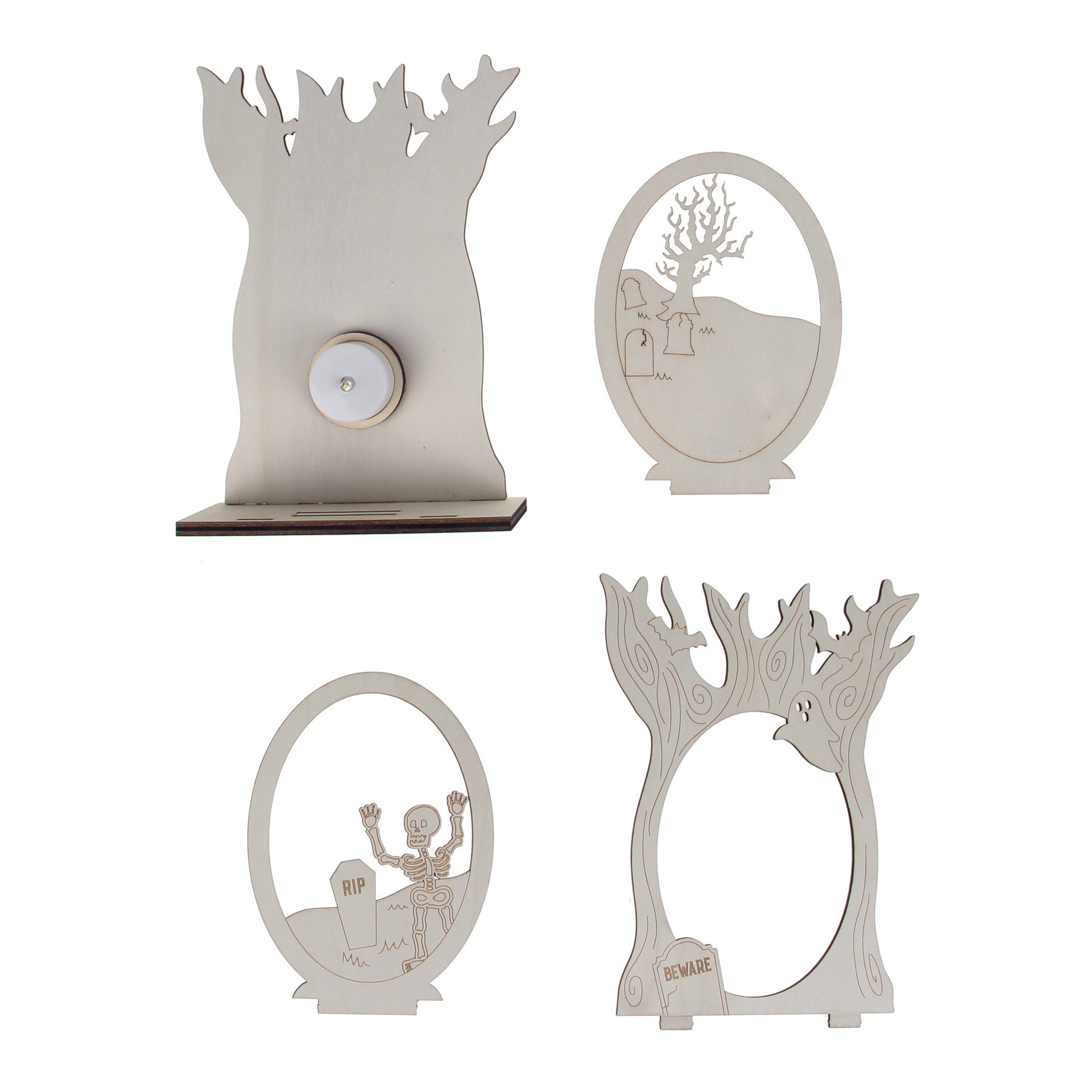 slide 4 of 4, 8.25" Layered Halloween Tree Diy Led Plywood Decor By Make Market, 8.25 in