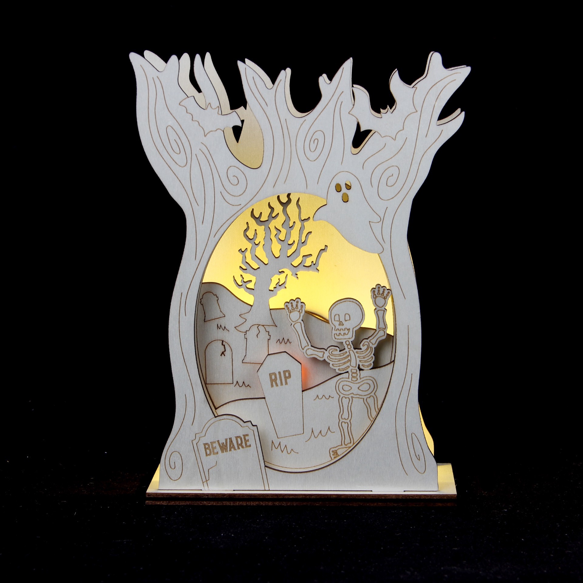 slide 3 of 4, 8.25" Layered Halloween Tree Diy Led Plywood Decor By Make Market, 8.25 in