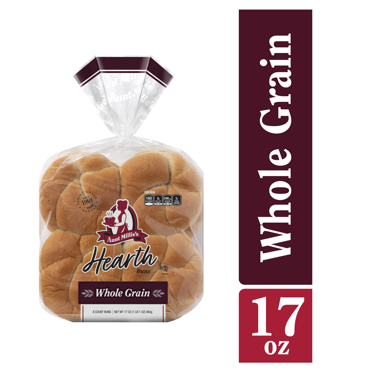 slide 1 of 5, Aunt Millie's Hearth Whole Grain Hamburger Buns, 8 Ct, 8 ct