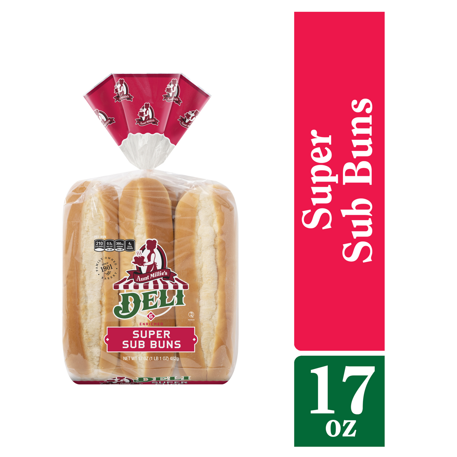slide 1 of 5, Aunt Millie's Deli Super Sub Buns 6 ea, 6 ct