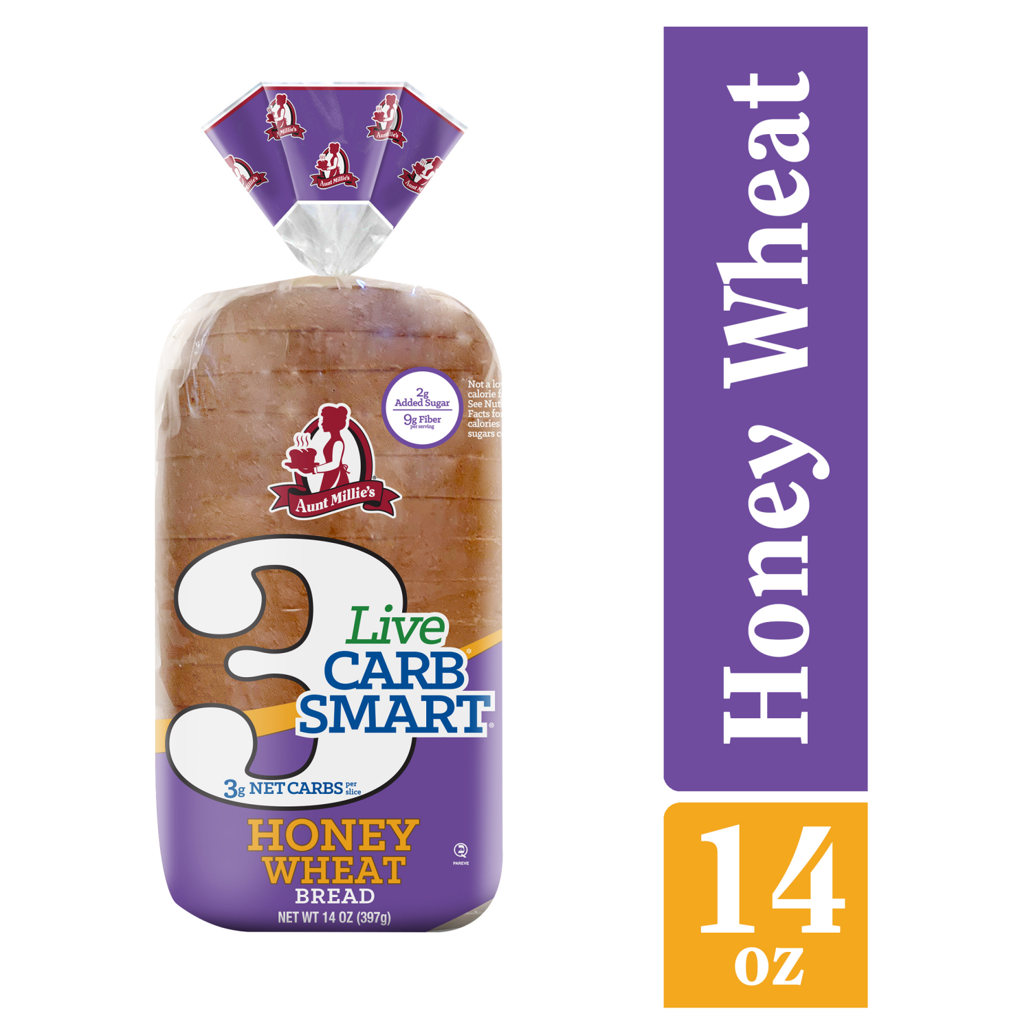 slide 1 of 5, Aunt Millie's Live Carb Smart Honey Wheat Bread 14 oz, 14 oz