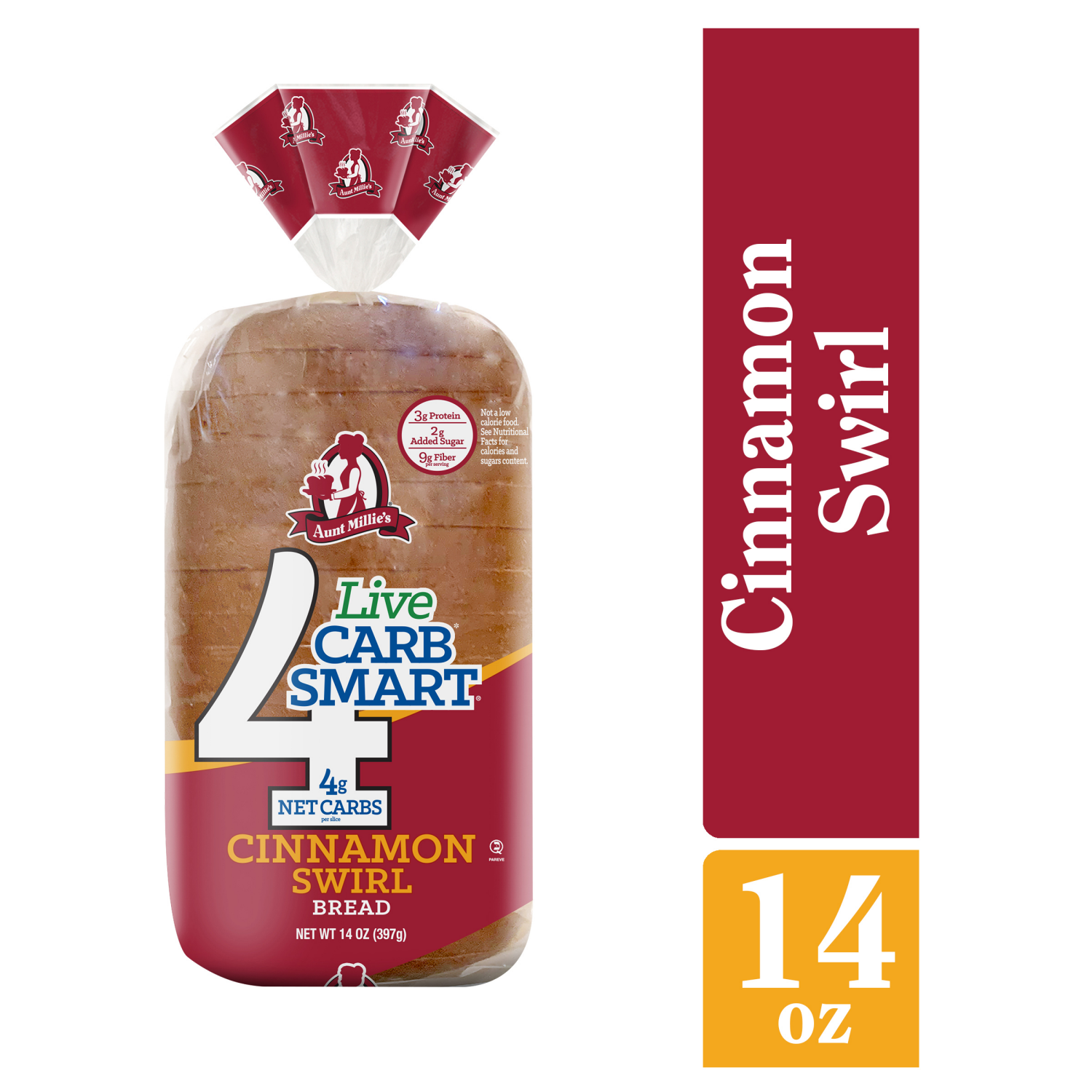 slide 1 of 5, Aunt Millie's Live Carb Smart Cinnamon Swirl Bread 14 oz, 14 oz