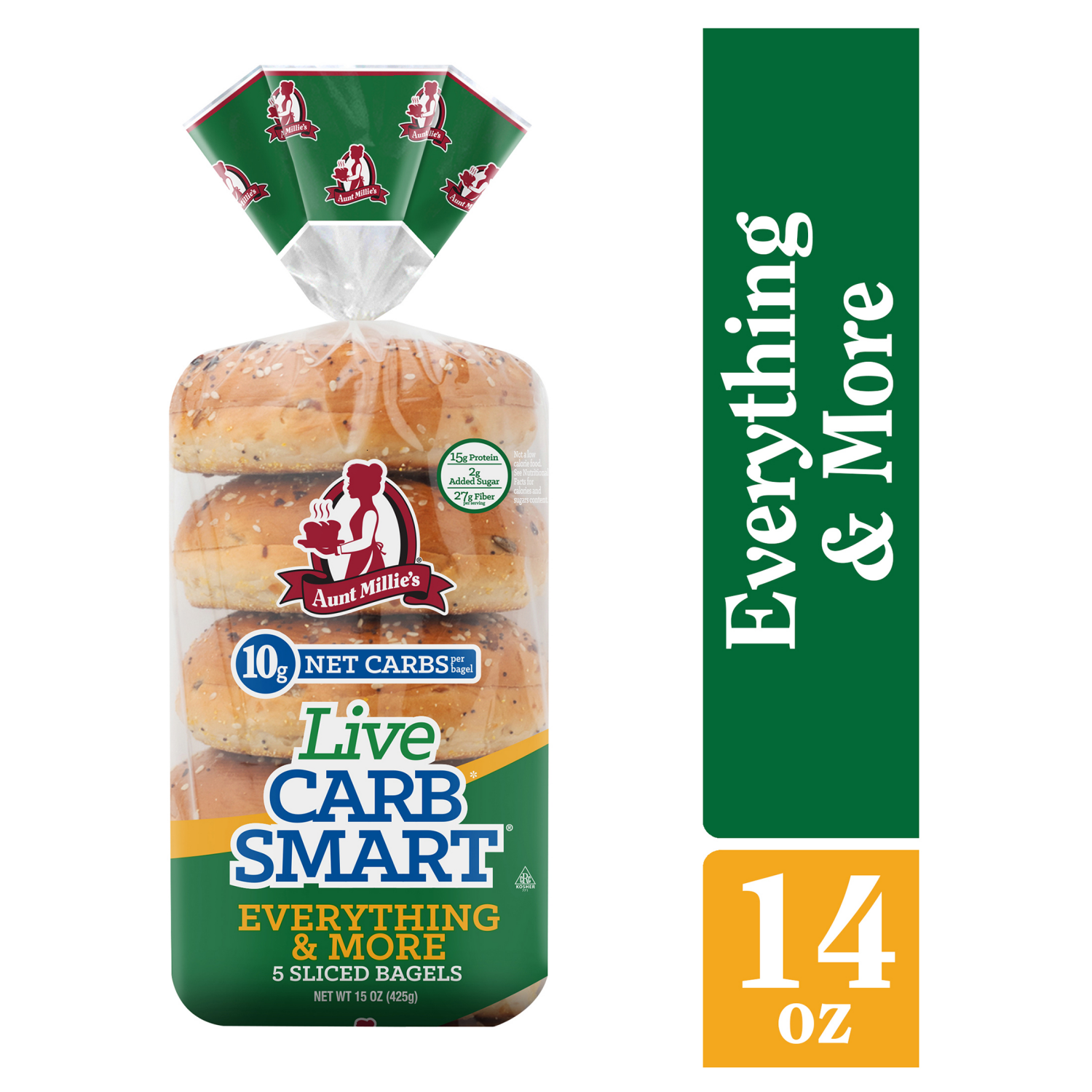 slide 1 of 5, Aunt Millie's Live Carb Smart Everything & More Bagel 5ct, 5 ct