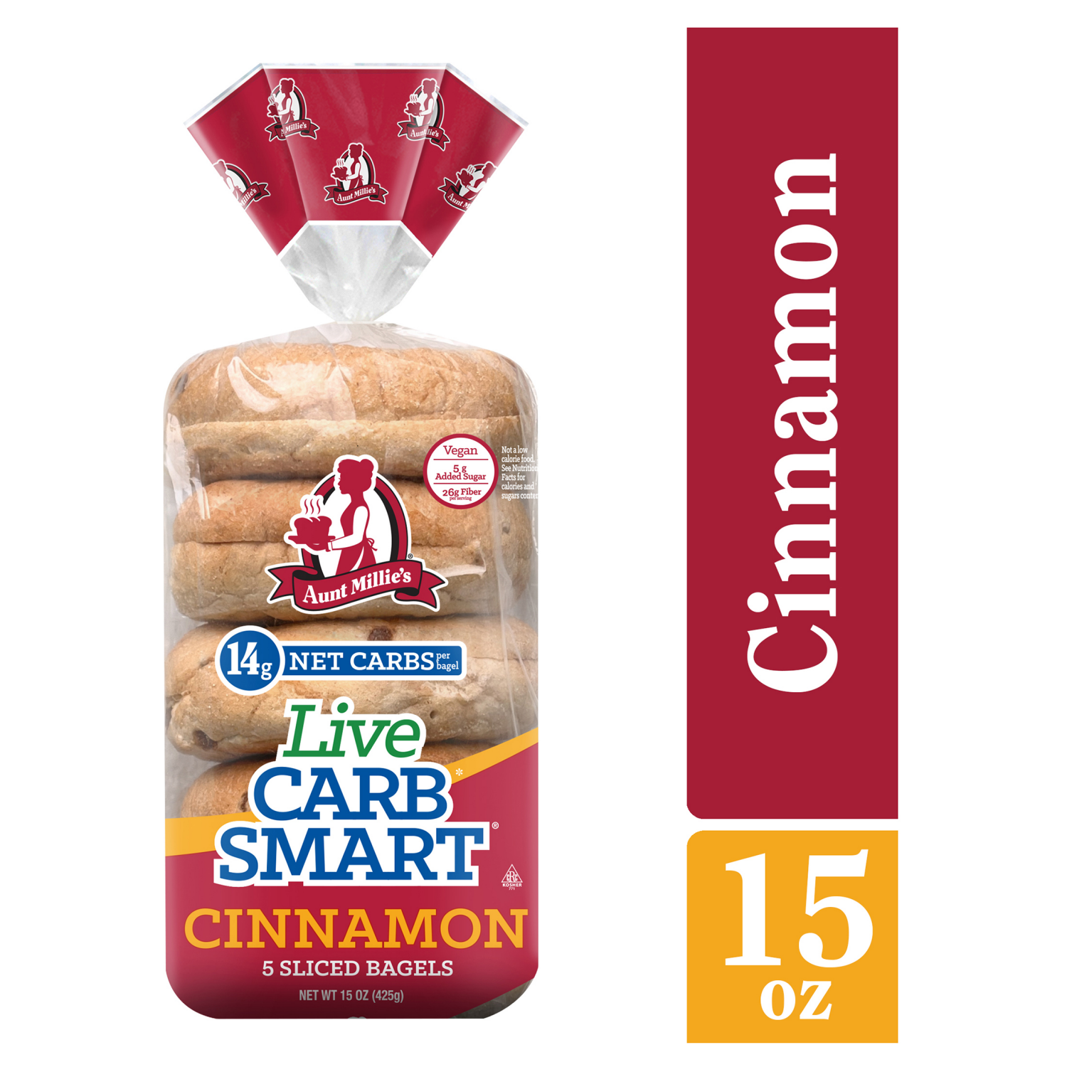 slide 1 of 8, Aunt Millie Carb Smart Cin Bagel 5pk, 15 oz