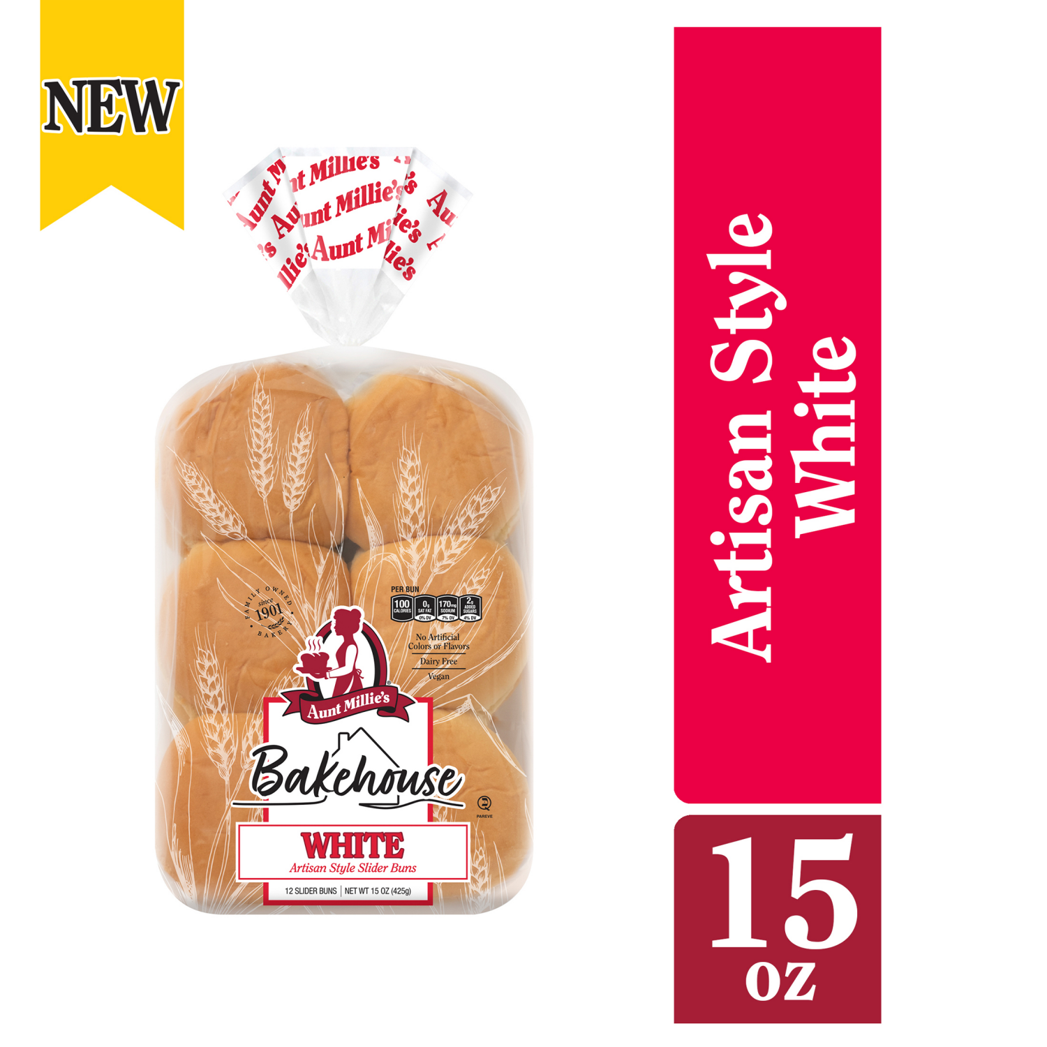 slide 1 of 8, Aunt Millie's Bakehouse Artisan Style White Slider Buns 12 ct, 12 ct