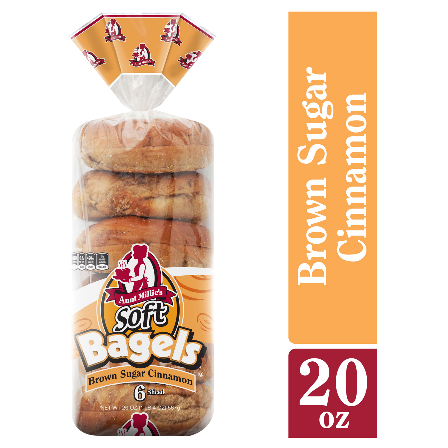 slide 1 of 5, Aunt Millie's Whole Grain Soft Sliced Brown Sugar Swirl Bagels 6 ea, 6 ct